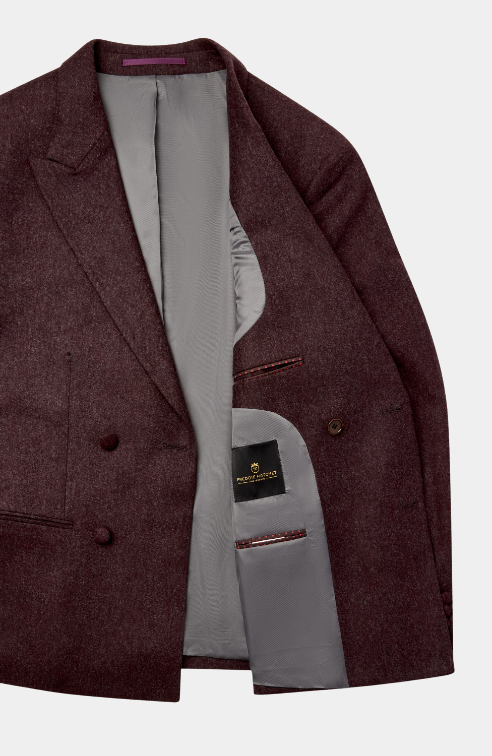 INISHEER BURGUNDY DOUBLE BREASTED TWEED JACKET