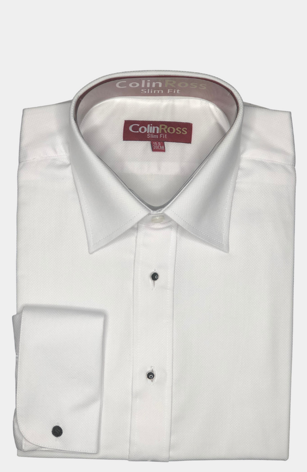 WHITE TAILORED FIT, STUD FRONT DRESS SHIRT